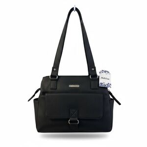 MultiSac Black Nia Large Faux Leather Multi Pockets Shoulder Bag -Spacious-NWT